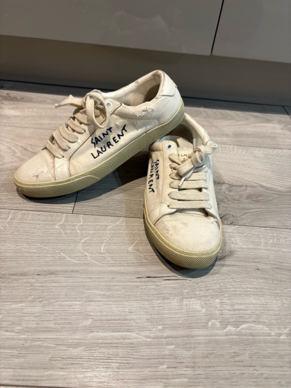 Saint Laurent Cream Canvas Low-Top Sneakers
